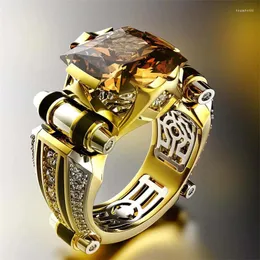 Cluster Rings Charm Exquisite Gold Colors For Men Trendy Metal Inlaid Champagne Stone Wedding Engagement Jewelry