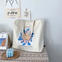 Artes francesas femininas lona bolsa de ombro Henri Matisse flor impressão zíper livro bolsa de algodão grosso grande tote para mulheres compras 240118