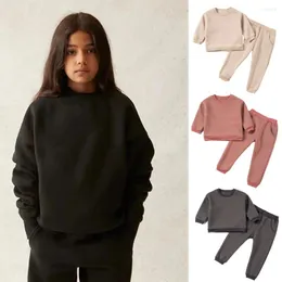 Conjuntos de roupas bebê meninos meninas hoodies ternos sólido velo crianças outono mangas compridas crianças moletom calças roupas 1-6yrs fatos de treino