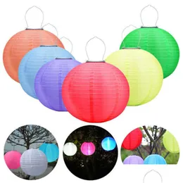 Party Decoration 12In Waterproof Led Solar Cloth Chinese Lantern Outdoors Festival Garden Decoration Hanging Lamp Wedding Supplies New Dhpmz