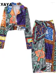 İş elbiseleri cm.yaya moda retro düğümlü gömlek 2 adet set 2024 paisley bandana ince kadınlar takım elbise zarif eğlence tatil gençliği