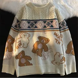 Harajuku Kawaii Bear Top Extra stora herr- och kvinnors stickade tröja Topp Winter Pullover Löst Vitt kvinnors partröja 240125