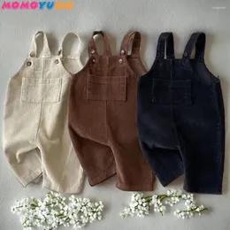 Byxor födda klädpojkens corduroy jumpsuit 2024 Autumn Winter Jumpsuits Baby Kids Girl's Romper Casual Bib Pants Overalls