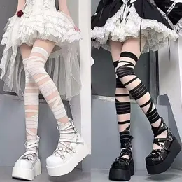 Articoli per feste Accessori Lolita gotici Design a fascia Calzini lunghi morbidi e sottili Calze da donna sexy con cinturino incrociato Cosplay Ragazze carine