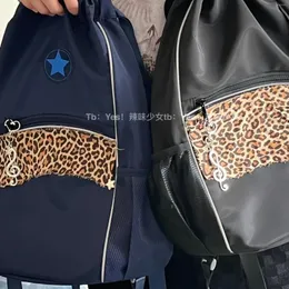 Schultaschen Vintage Leopard gestreift Spicy Girl Streetwear Frauen Rucksack mit Kordelzug Korean Fashion Simple Student Wasserdicht