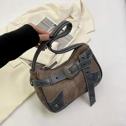 Evening Bags Trendy Underarm Package Armpit Bag Y2K Commuting Patchwork Color Handbags Vintage Star Women Shoulder Crossbody