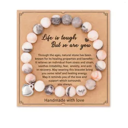 أساور سحر HWJQ 8MM Pink Zebra Stone Love Beads Bracelet 6mm 10g 10g الذكور والإناث مع هدية صليب لصديق