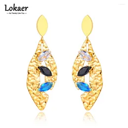 Stud Earrings Lokaer Blue Black Cubic Zirconia Stainless Steel Leave Trendy Statement Charm Gold Plated Jewelry For Women E23088