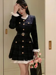 フランスヴィンテージ秋の女性韓国ファッションエレガントパーティーミニドレス女性長袖甘いドレス240130