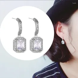 Dangle Earrings Trendy Silver Color Square Crystal Hook For Women Shiny Cubic Zirconia Ear Jewelry Accessory