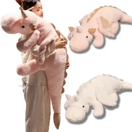 1pc 70-150cm Giant White Dragon Plush Toy With Unicorn Horn Flying Wings Dragons Dinos Hug Throw Pillow Dinos Nap Sleeping Gift 240202