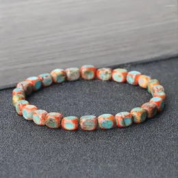 Strand vintage quadrado imperador pedra frisado pulseira feminino masculino chakra cura elástico casal natural pulsera corrente jóias