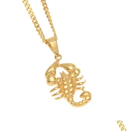 Pendant Necklaces Men Stainless Steel Scorpio Pendants Gold Color Animal Necklace Fashion Hip Hop Jewelry Drop Delivery Dhpqy