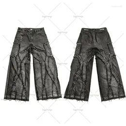 Мужские джинсы Рок-стрит Одежда в стиле хип-хоп с необработанными краями в полоску Свободные прямые широкие брюки Мужские Y2K Американский ретро Harajuku Oversized
