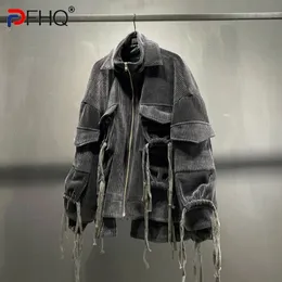 PFHQ velluto a coste molte tasche nappa design di nicchia giacche da uomo 2023 autunno di alta qualità personalità originale logoro cappotto cargo 240122