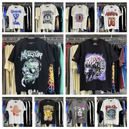 Herren T-Shirts Vintage Hellstar Studios T-Shirts Washed Ghost Face Headphone Earth Print Kurzarm Hiphop Street Oversize T-Shirt Männer Frauen yf
