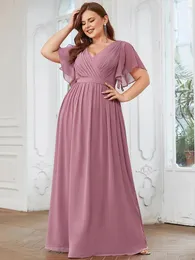 Vestidos de festa plus size luxo vestido de noite longo a linha com decote em v profundo babados mangas vestido 2024 baziingaa de vestido de dama de honra