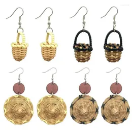 Dangle Earrings Creative Handmade Rattan For Women Bohemian Simple Flower Basket Straw Hat Design Long