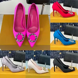 7/9 Cm New Crystal Slingback Pump Calf Leather Women Designer Shoes Wedding Dress Pumps Stiletto Heel Sexy Poined Toes Luxury Rhinestone Buckle Real Silk Lining Shoes