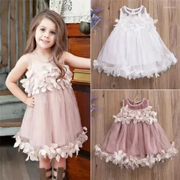Girl Dresses 1-7 Years Infant Girls Princess Party Dress Solid White Pinnk Lace Pricness Bridesmaid Tulle Petal Formal For