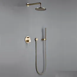 Set doccia da bagno Set doccia da bagno in ottone massiccio spazzolato oro da 10 pollici Rianfall Rubinetto combinato di lusso con montaggio a parete Miscelatore deviatore Set Drop Dhit3