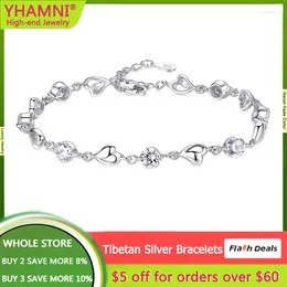 Link Bracelets Real White Pure Tibetan Silver Zircon Love Heart Shaped Crystals For Women Valentines Gift Wedding Party Cute Jewelry