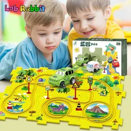 Kids Educational Puzzle Electric Rail Car DIY Assembling Toy Cartoon Taxiing Train Track Logic Board Games Jigsaw Toys Gift 240122