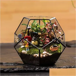 Planters Pots Office Tabletop Display Planter Succents Plant Container Flower Pot Fairy Garden Polyhedron Glass Geometric Terrariu Dh8Gd