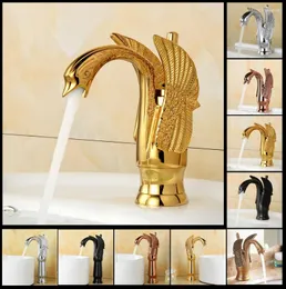 Badrumsvaskkranar Mässing Golden/ Black/ Antique/ Chrome Basin kran Swan Style Vanity Mixer Tap Deck monterade och kalla kranar