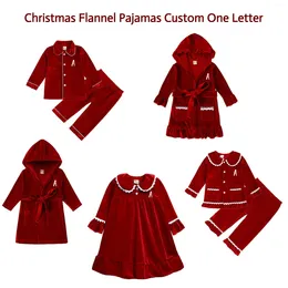 مجموعات الملابس Baby Boutique Christmas Kids Long T-Shirt مجموعة مخصصة اسم جولة عنق الفتيات الأحمر العلوي وسروالها مع بيجامات نوم