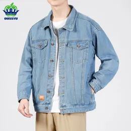 Autum Mens Denim Jacket Coats Fashion Retro Classic Lapel Slim Biker Street Style Blue Black Jean Outwear Male 240202