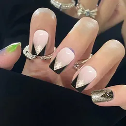 Unghie finte 24 pezzi rimovibili indossabili finte multi-dimensioni effetto glitter manicure per dita artificiali copertura completa punta francese premere su N