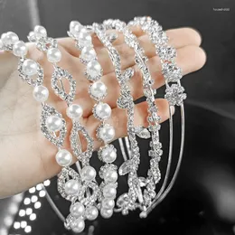 مقاطع الشعر Zanlloy 2024 Bridal Prom Crown Girl Elegant Pearl Bandband White Crystal Wedding Association Headppts Headpts