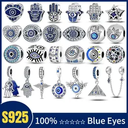 Pedras preciosas soltas pamela 925 prata esterlina demônio mau olhos azul charme fatima mão grânulo para pulseira original diy jóias encantos plata de ley