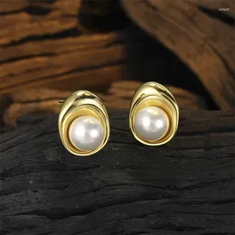 Stud Earrings 925 Sterling Silver Elegant Pearl For Women Fashion Irregular Geometric Wedding Jewelry Gift
