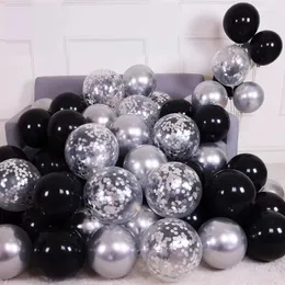 Decoração de festa 30 pçs prata preto confetes balões de látex feliz aniversário decorações adulto crianças menino menina chá de bebê suprimentos de casamento