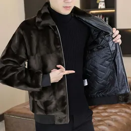 디자이너 Winter Mens Faux Fur Coat Mink 통합 슬림 핏 및 비 셔딩 캐주얼 두껍게 1NB5