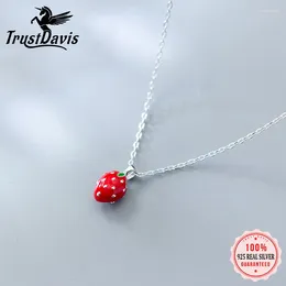 Anhänger TrustDavis Damenmode 925 Sterling Silber Schmuck Niedlicher Erdbeer-Anhänger Kurze Halskette Geschenk Mädchen Dame DS513