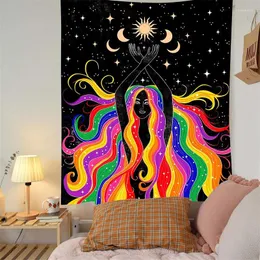 Tapeçarias fase da lua menina tapeçaria parede pendurado boho quarto menina dormitório hippie bruxaria decoração pano