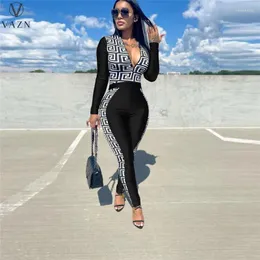 Women's Two Piece Pants VAZN 2024 Top Quality Patchwork Suitable Young Daily Tracksuits Full Sleeve Cloth Long Pencil Women 2 Set