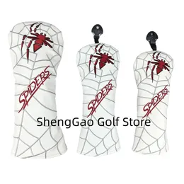 White/Red/Black PU Leather with Spider Embroidery Wood Head Cover Golf Club Driver Fairway Wood FW Hybrid Head Cover 240127