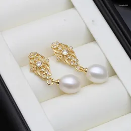 Studörhängen 2024 Natural Women's Earring 18K Gold Palted Freshwater Pearl For Girls Anniversary Gift White