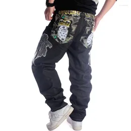 Mäns jeans herr baggy rak skateboard vinge broderi bred ben denim byxor hip hop mode street dans hip-hop rap