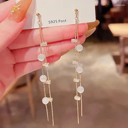 Baumeln Ohrringe 2024 Mode Koreanische Weiße Lange Quaste Perle Tropfen Für Frauen Böhmischen Goldene Runde Zirkon Hochzeit Schmuck