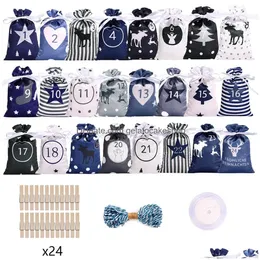 크리스마스 장식 장식 2023 출현 달력 24pcs 선물 가방 Kerst Decoratie DIY 종이 스티커 나무 장식 크리스마스 Navida DHTLV