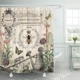 Shower Curtains Curtain Modern French Bee Garden Vintage Queen Floral Watering Can Home Decor Waterproof Bath Bathroom Hooks