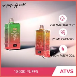Original ATVS 18K Puff 18000 Puff Bar Einweg-Vape-E-Zigarette mit Smart Screen Display 750 mAh Akku Bang King Vapes
