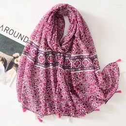 Scarves Fashion Luxury Women Bohemian Roseo Floral Tassel Cotton Shawl Spring Autumn Wrap Hijab Lady Pashmina Viscose Foulards Stole