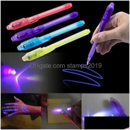 Multi Function Pens Wholesale 2 In 1 Uv Light Magic Invisible Creative Stationery Ink Plastic Highlighter Marker Pen School Office B Dhn2H
