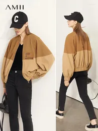 Women's Jackets AMII Minimalism Baseball Uniform Coats Women 2024 Spring Fashion Coat Lantern Sleeve Patch Work Design Loose 12270386